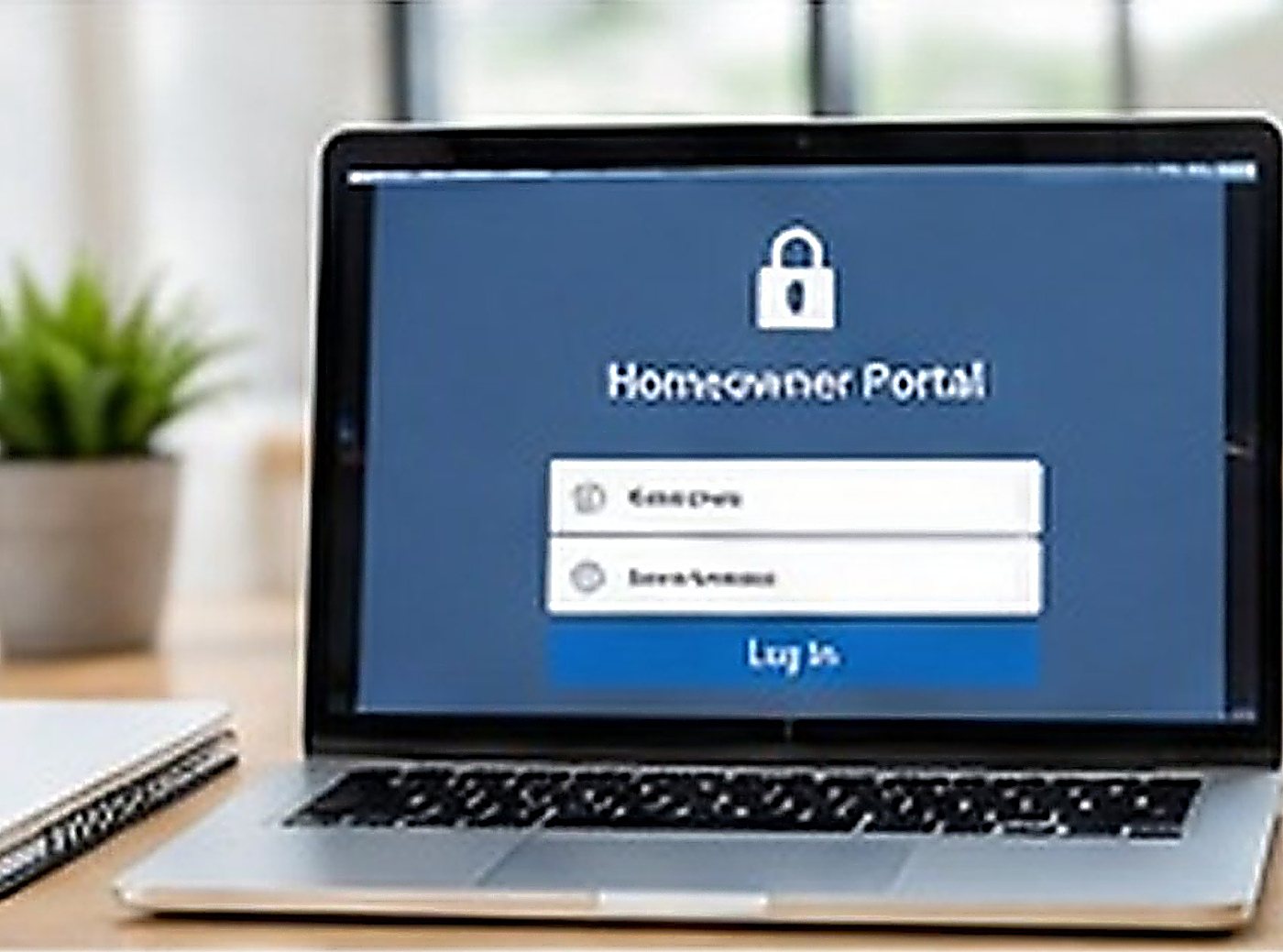 Laptop showing a homeowner portal login screen